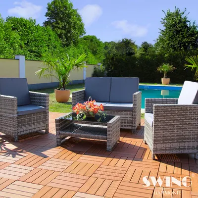 Image de Ensemble de salon en rotin pour 4 personnes - Ensemble de mobilier de jardin - Ensemble de canapés en polyrotin Miami - gris