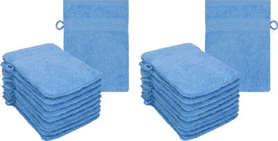 Produktbild von Betz 20 Stück Waschhandschuhe 16x21 cm PREMIUM 100% Baumwolle  Farbe: hellblau