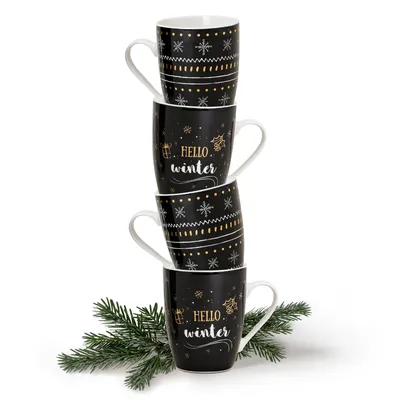Produktbild von Weihnachtstassen 4er Set Weihnachtsdeko mit Spruch Hello Winter