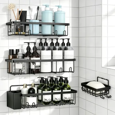 Produktbild von Duschablage Duschablage Ohne Bohren, Duschregal, Kohlenstoffstahl Badregal 5 St. Duschablage Ohne Bohren
