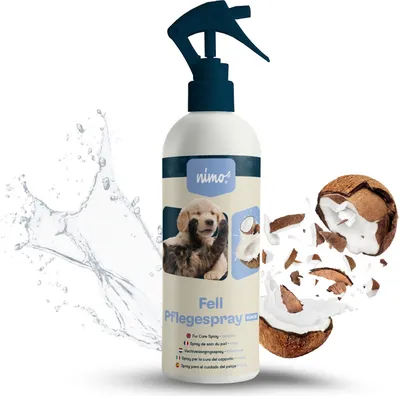Produktbild von nimo® Fell Pflegespray Kokos | für Hunde, Katzen & Haustiere mit Kokos | Pflegespray für glänzendes & gepflegtes Fell | leichtere Kämmbarkeit, Fellpflege, Entwirrung | Kokos Fellpflege