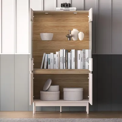 Produktbild von Wohnzimmer-Set in kaschmir matt mit Eiche, mit 154 cm Lowboard, inkl. LED Beleuchtung, 3-teilig - DINAR-131