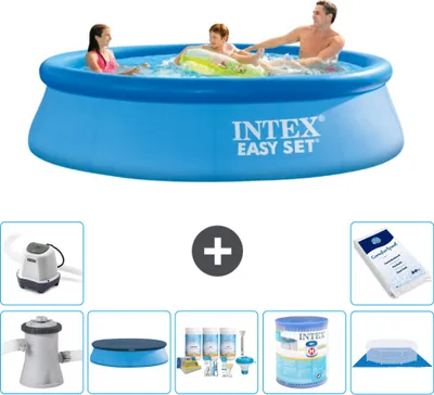 Produktbild von Intex runder aufblasbarer Easy Set-Schwimmpool – 305 x 76 cm – Blau – inklusive Pumpe Abdeckung - Wartungspaket - Filter - Bodenplane - Salzwassersystem - Poolsalz