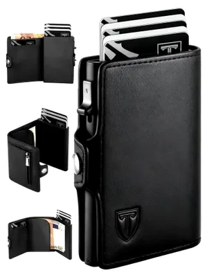 Produktbild von Geldbörse Herren | Slim Wallet Kreditkartenetui | Kartenhalter Geldbeutel Herren |Portemonnaie mit RFID Schutz| Münzfach (B-Schwarz)