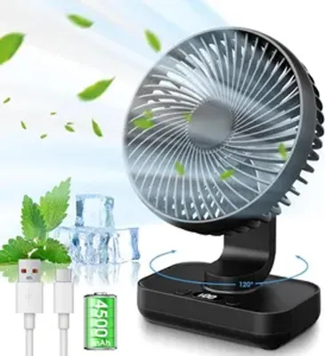 Produktbild von Tischventilator Oszillierend 4500mAh Leise&Starkem Luftstrom Akku Ventilator, 4 Geschwindigkeiten 2A Eingang Schnellladung Digitalanzeige 5.5'' Tragbar USB Ventilator für Büro Zuhause Freien
