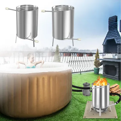 Image de FIVMEN 2X Chauffe-piscine avec feu Chauffe-piscine bois Boite à feu avec spirale chauffante Ø 32/38 mm raccordement, Chauffe-piscine 100% inox, Chauffe-piscine Chauffe feu Seau pour piscines