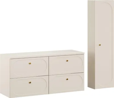 Obrázek produktu pro Koupelnová sestava 120 cm, pískově béžová, s vysokou skříňkou a deskou