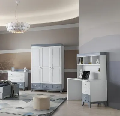 Image de Ensemble de chambre d'enfant moderne 3 pièces avec bureau armoire et commode