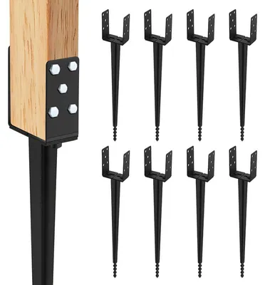 Obrázek produktu pro Eikuavons 8x U-držák sloupku k zatlučení do země, 700 mm, nastavitelný v rozmezí 100–165 mm, zatloukací objímka, zemní objímka, kotva sloupku, 2 mm ocel s práškovým nástřikem, pro zahradní plot, pergolu, přístřešek pro auto