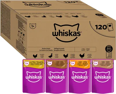 Produktbild von Whiskas Adult 1+ Katzennassfutter Geflügel Gelee 120x85g Portionsbeutel