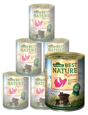 Produktbild von Dehner Best Nature Katzenfutter Kitten, Nassfutter, für junge Katzen, Geflügelherzen / Reis, 6 x 400 g Dose (2.4 kg)