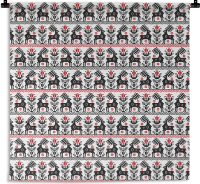 Produktbild von MuchoWow® Wandteppich Wandbehang Hirsche - Muster - Schwarz - Rot 150x150 cm Tapisserie Dekoration Wandtuch - Wohnaccessoires - Modernes