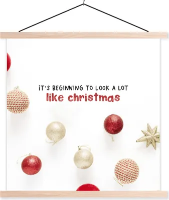 Produktbild von MuchoWow® Textilposter Weihnachten - Zitat - Weihnachtskugeln 120x120 cm mit holzfarbenen Rahmen - Textil-Poster