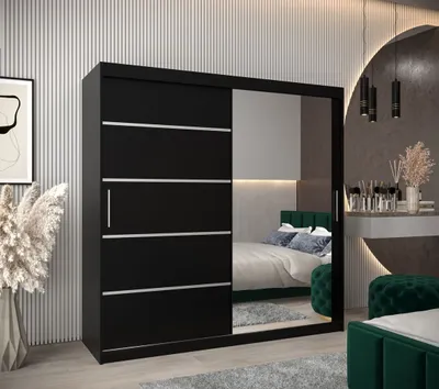 Obrázek produktu pro Šatní zrcadlová skříň ADELA - 200 cm, černá
