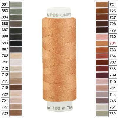 10 x 100m / 10 Spulen Unipoly 120 TEX14x2 Polyester Nähgarn Artikel 5v6 helles terra