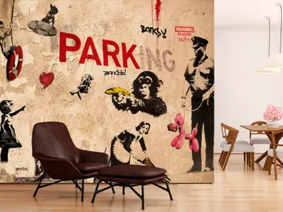Produktbild von Vlies Fototapete 400x280 cm Tapeten Wandtapete XXL Banksy Graffiti Mural i-A-0107-a-d