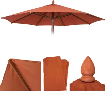 Obrázek produktu pro Náhradní potah pro gastronomický dřevěný slunečník HWC-C57b, potah na slunečník, kulatý, Ø 4 m, polyester  terakota