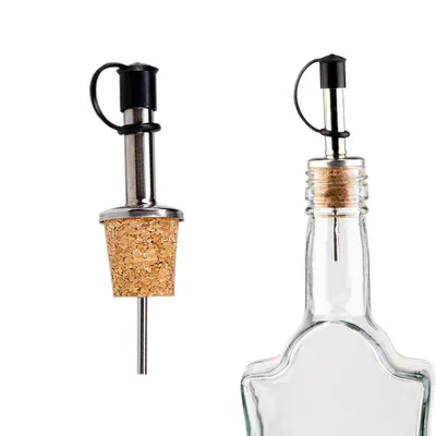 Zdjęcie produktu dla SuperButelki - Nalewak, dozownik metalowy do butelek, wina, oliwy, oleju, octu, alkoholu – stal nierdzewna z korkiem naturalnym, zatyczka, precyzja