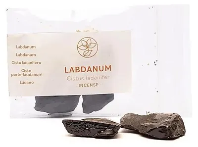Image de Set d'encens résine labdanum (emballage sachet plastique) -- 8 g + pince à charbon