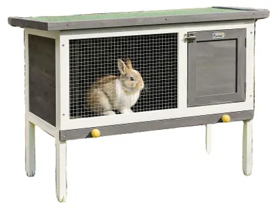 Image de Cage pour lapin, en bois, dimensions 86 x 48 x 68 cm, adaptée aux petits animaux, porte avec serrure, facile à assembler