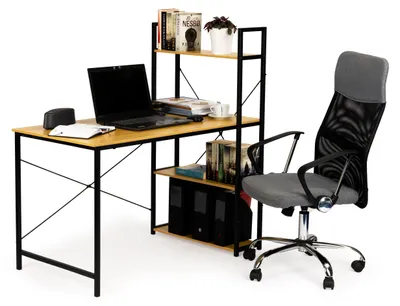 Zdjęcie produktu dla Biurko Komputerowe Drewniane Regał Z Półkami Loft