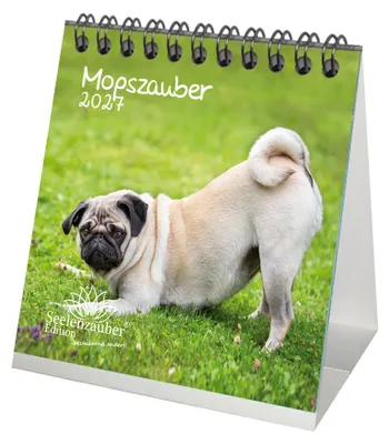 Produktbild von Mopszauber Tischkalender 10x10cm für 2027 Mops Hunde und Welpen - Seelenzauber