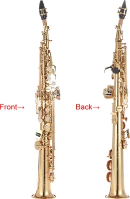 Produktbild von Messing-Sopran-Saxophon, Bb, Holzblasinstrument mit Tragetasche, Handschuhen, Reinigungsstoff und -stab