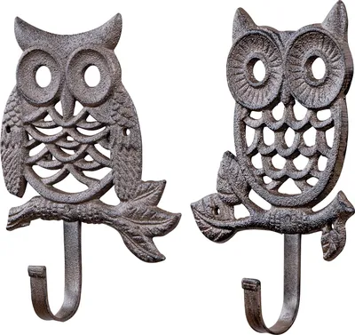 Produktbild von 2er Set Wandhaken Eule Garderobenhaken Wandhaken Gusseisen Tiere Antik Vintage