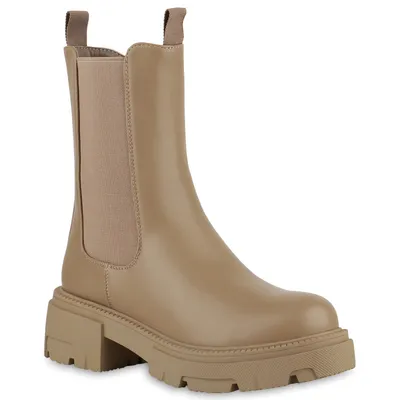Produktbild von VAN HILL Damen Leicht Gefütterte Plateau Boots Profil-Sohle Schuhe 840576, Farbe: Khaki, Größe: 37