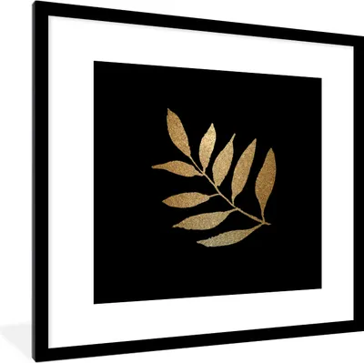 Produktbild von MuchoWow® MuchoWow® Gerahmtes Poster Gold - Äste - Blatt 40x40 cm - Poster mit zchwarzem Bilderrahmen - Poster - Plakat im Rahmen