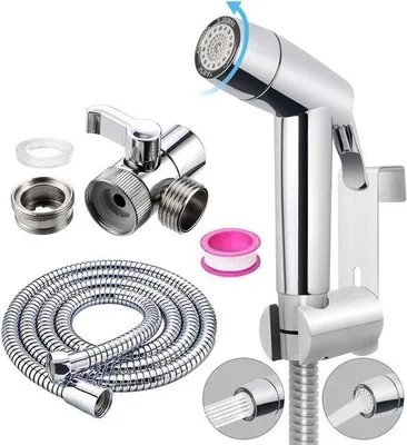 Immagine prodotto di Set doccetta Bidet ABS cromo per baby wipe spray set con attacco per rubinetto e gancio WC o supporto a parete.