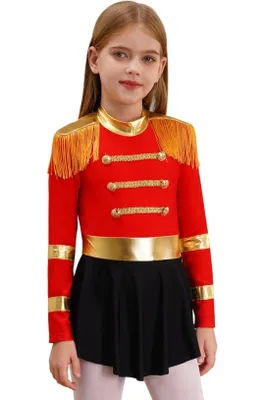 Produktbild von Kinder Mädchen Ringmaster Kostüm Gr 146-152 Rot Gold Schwarz Zirkus Direktorin Showgirl Jumpsuit Party Halloween Karneval Show Fasching