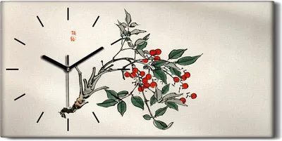 Produktbild von Wanduhr Uhr Wandbild Leinwand Geräuschlos 60x30 Malerei Asiatische Blumen - schwarze Hände