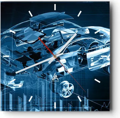 Produktbild von Wanduhr - Quadrat - Glasuhr - Auto Design Illustration - 40x40cm - Schleichendes Uhrwerk - Lautlos - zum Aufhängen bereit - Dekoration Modern - Wanddekoration aus Glas - C3AC40x40-2615