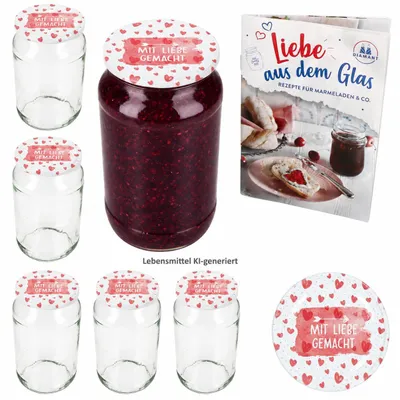 Produktbild von 6er Set Sturzglas 1062ml Mit Liebe gemacht Deckel Heft