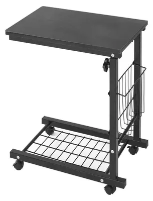 Produktbild von C-Form Beistelltisch höhenverstellbar mit Rollen, Nachttisch für Bett & Sofa, Schwarz, 48x30x56-76 cm