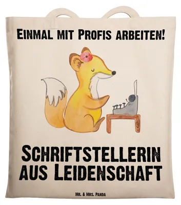 Produktbild von Mr. & Mrs. Panda Tote Bag Schriftstellerin Leidenschaft - Transparent - Geschenk, Tasche, Buchhandlung, Buchladen, Lustig, Laptoptasche, studententasche, Witzig, Spruch
