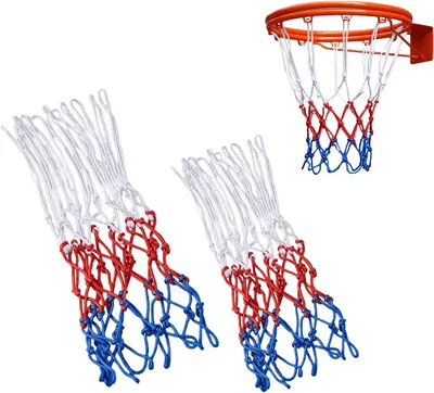 Imagen del producto de Red de repuesto para baloncesto, diseño tricolor, 2 unidades, con 12 aros, apta para uso en interiores y exteriores