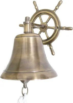 Produktbild von Messing Glocke brüniert mit Steuerrad und Kordel für die Wandaufhängung