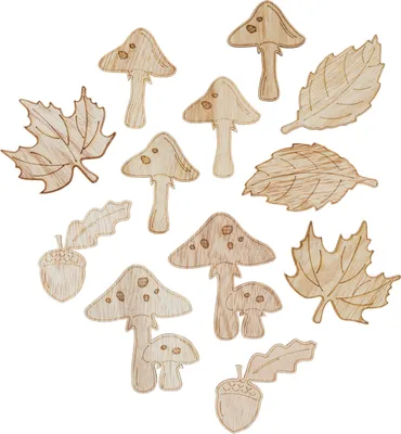 Produktbild von Streuteile "Pilze und Eicheln", 12er-Set, 6 - 8 cm