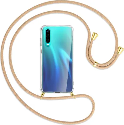 Produktbild von Handykette Backcover-Schutzhülle mit Band (Metall goldfarben) für Huawei P30 - beige