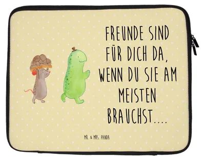 Produktbild von Mr. & Mrs. Panda Laptop Tasche Schildkröte Maus 27 x 36 cm - Gelb Pastell - Geschenk, Freunde, Laptophülle, Laptoptasche, Beste Freundinnen, Hülle, glücklich, Schutzhülle