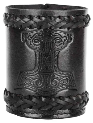 Produktbild von Würfelbecher aus Leder mit geprägtem Thorshammer schwarz