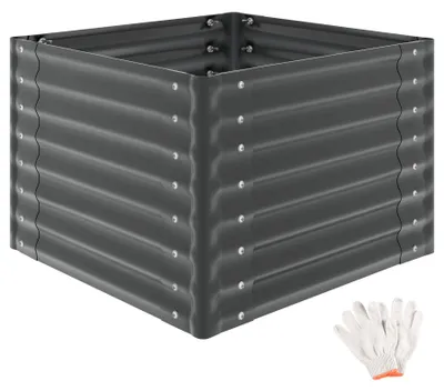 Obrázek produktu pro Zvýšený záhon Salvia od tectake, pozinkovaná ocel, 80 x 80 x 62 cm, 380 l, záhon na zeleninu, květináč, zahradní záhon, bylinkový záhon, šedý, včetně rukavic