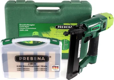 Produktbild von Prebena 2XR-J50 Luftdruck Druckluftnagler im Transportkoffer + J-BOX 8.000 Stauchkopfnägel / Brads
