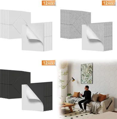 Obrázek produktu pro XINZI Sada 12 samolepicích akustických panelů ve tvaru kosočtverce 30x30x0,11 cm - zvukově izolační panely bez vzoru - bílé