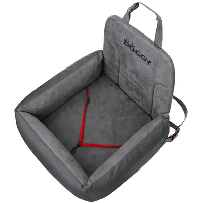 Zdjęcie produktu dla Fotelik dla psa "ROCK" - 55x50 cm - Fotelik samochodowy dla małych psów z bezpieczną smyczą, zdejmowanym pokrowcem | Pillowprim