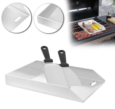 Produktbild von YARDIN Edelstahl Grillplatte & Grillblech, Grilltablett Grillpfanne 20×30×4cm, 4mm, für Gasgrill im Garten mit Fettablauf, inklusive 2 Grill-Schaufeln