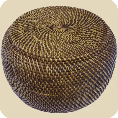 Produktbild von Korbschale mit Deckel aus 100% Ata, Rattan Palme, dekorative Unikate Korb-schale Holz-korb Handarbeit natur rund 33x20 cm