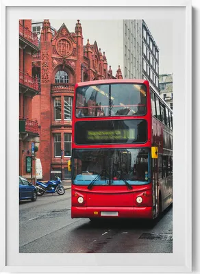 Produktbild von Bus in Birmingham Vereinigtes Königreich– Wandbild mit Rahmen – Gerahmtes Bild  – Wanddekoration – 70x100 cm –  Weiß Rahmen